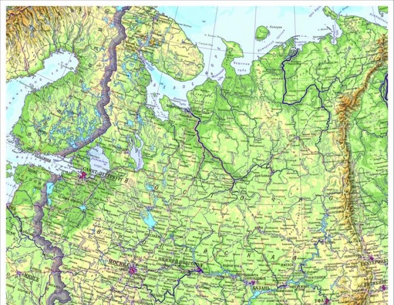 Borders of the East European Plain on a contour map.  The largest plains in Russia: names, map, borders, climate and photos